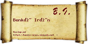 Benkő Irén névjegykártya
